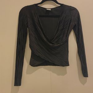 Zara Black Pleated V neck crop top